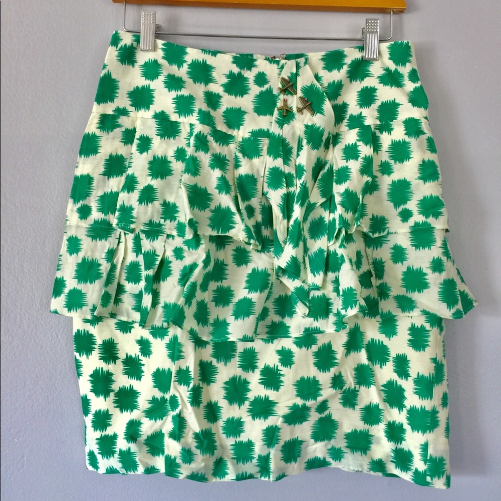 Anthropologie green tiered skirt with airplanes